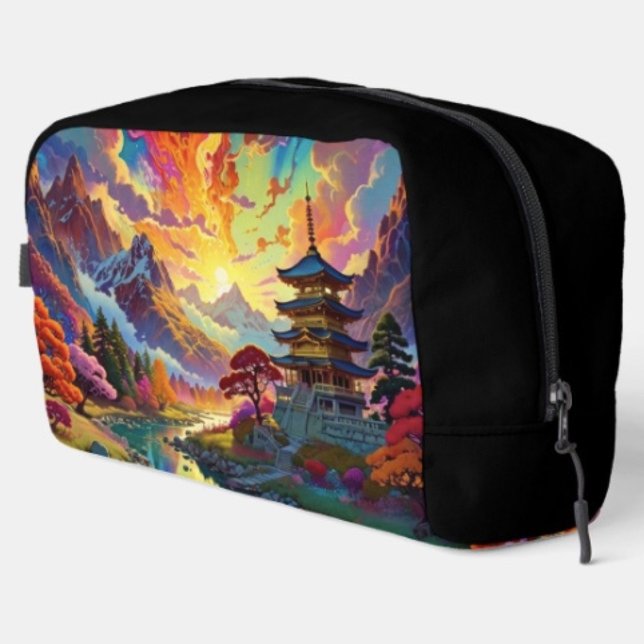 Trousse De Toilette Pagode et Paysage Coloré (Vibrant Pagoda  Fantasy Landscape toiletry bag with sturdy polyester fabric  zippered closure. )