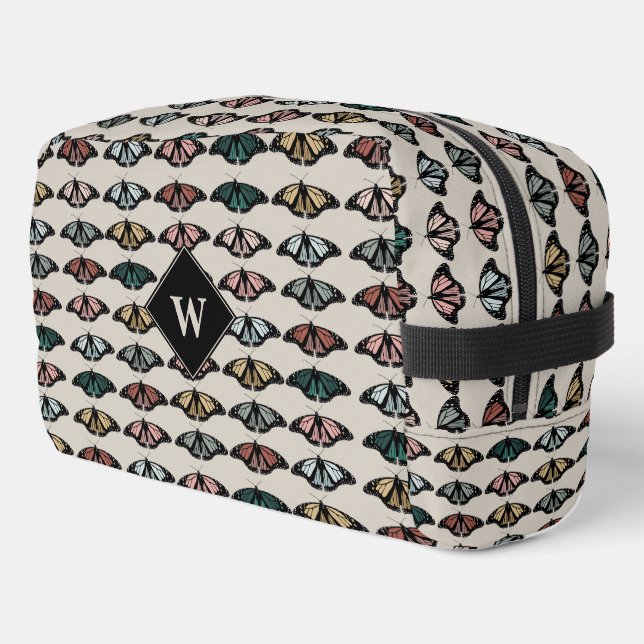 Trousse De Toilette Papillons neutres modernes Monogramme Motif de jar (Coin gauche)