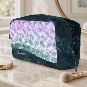 Trousse De Toilette Peau de sirène sarcelle argentée faux monogramme p