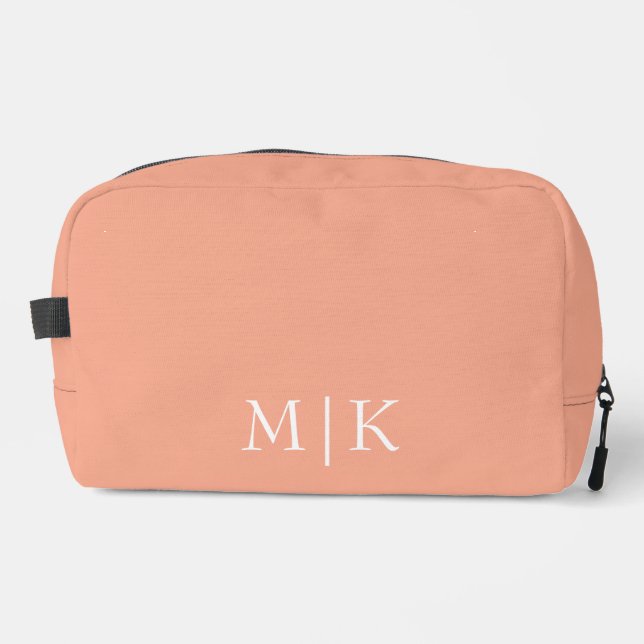 Trousse De Toilette Pêche et blanc | Monogramme moderne (Recto)