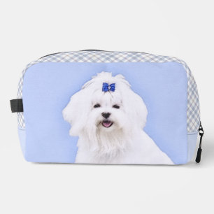 Trousse De Toilette Peinture maltaise Nœud bleu Mignon Art de chien or