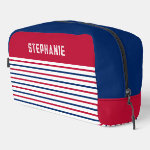 Trousse De Toilette Personnalisé minimaliste rayures rouge et bleu mod
