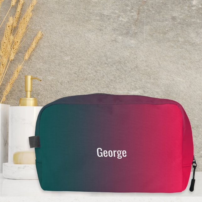 Trousse De Toilette Personnalisé tendance moderne foncé rouge vert Omb (A stylish personalized dopp kit toiletry bag with a dark green and red ombre design)