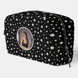 Trousse De Toilette Photo personnalisé avec cercle de perles sur fond