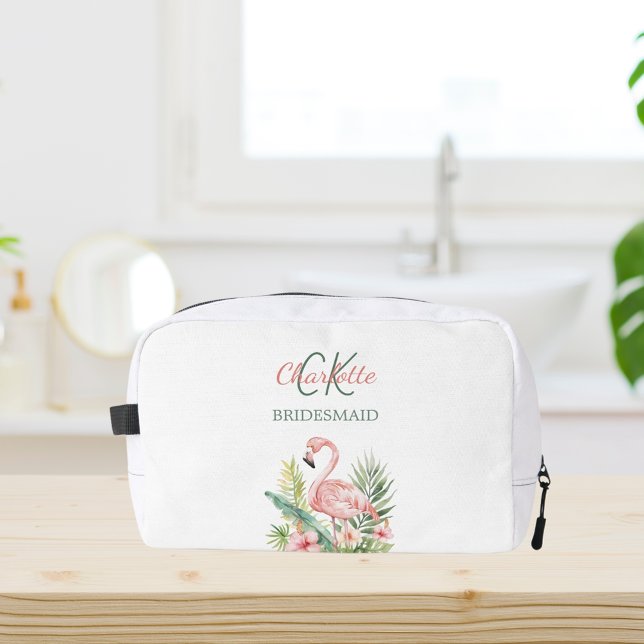 Trousse De Toilette Pink flamingo monogramme tropical (Créateur téléchargé)