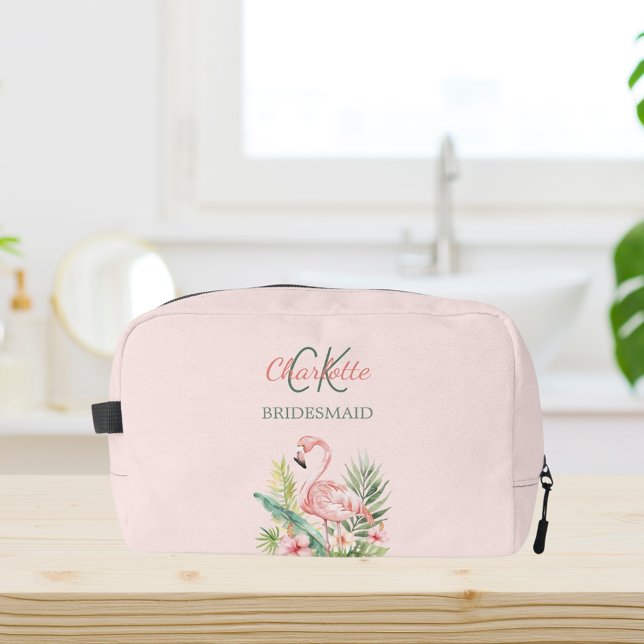 Trousse De Toilette Pink flamingo monogramme tropical (Créateur téléchargé)