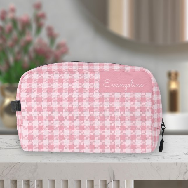 Trousse De Toilette Pink Gingham Pattern Girly Checkered Plaid Name (Créateur téléchargé)