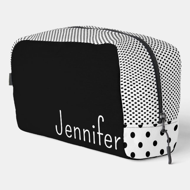 Trousse De Toilette Points de nom simples noir et blanc pointillés (Coin droit)