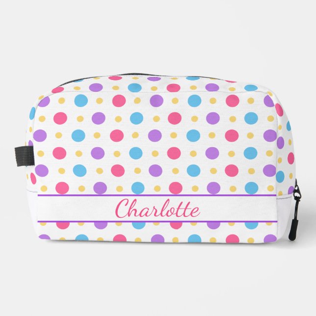 Trousse De Toilette Polka Fun Points Rose Violet Bleu  (Recto)