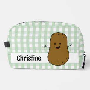 Trousse De Toilette Pommes de terre marron Gingham vert personnalisé
