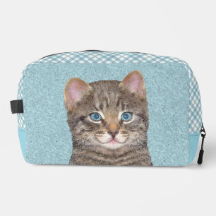 Trousse De Toilette Portrait peint d'un chat gris tabby, œuvre origina