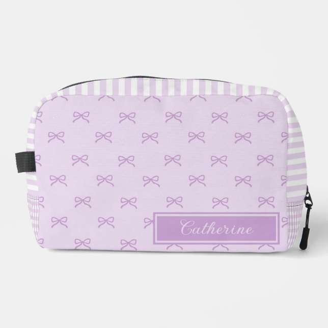 Trousse De Toilette Purple Stripe Bow Pattern Coquette Cosmetic (Recto)