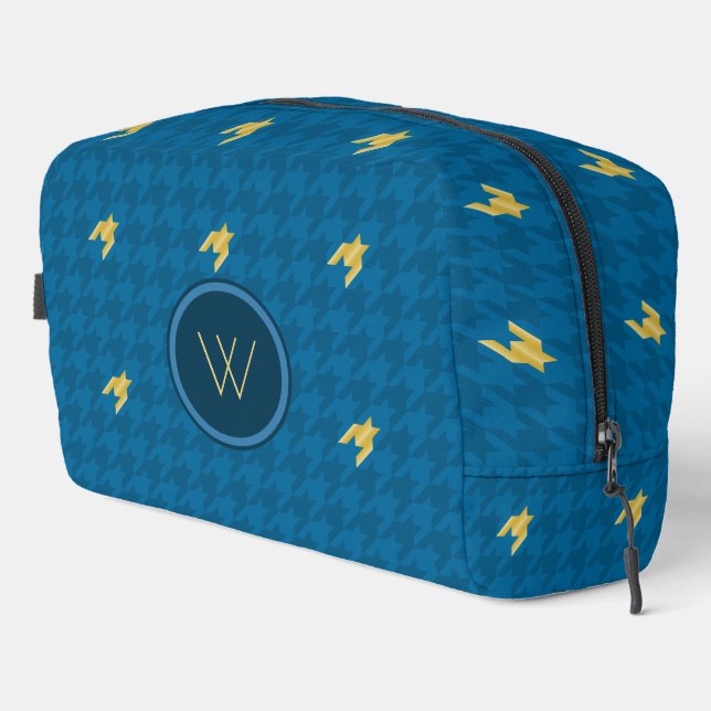 Trousse De Toilette Rayé de bleu avec accent doré (Coin droit)