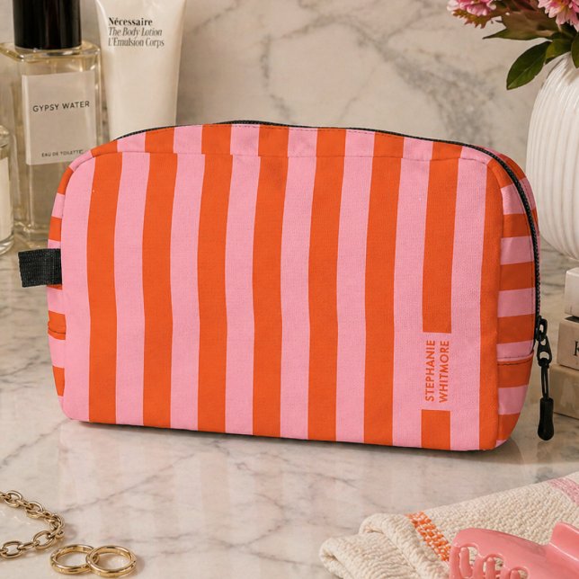 Trousse de Toilette | Rayure Audacieuse Corail Ros (A bold striped toiletry bag with a playful modern look perfect for gifting or everyday use)