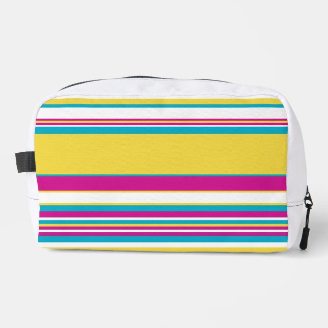 Trousse De Toilette Rayures complexes - Turquoise, Jaune, Rose et Blan (Recto)