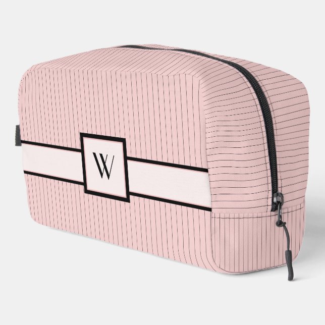 Trousse De Toilette Rose avec rayures noires fines (Coin droit)