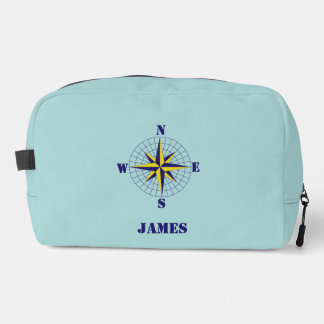 Trousse De Toilette Rose des vents nautique Navy et Or avec nom