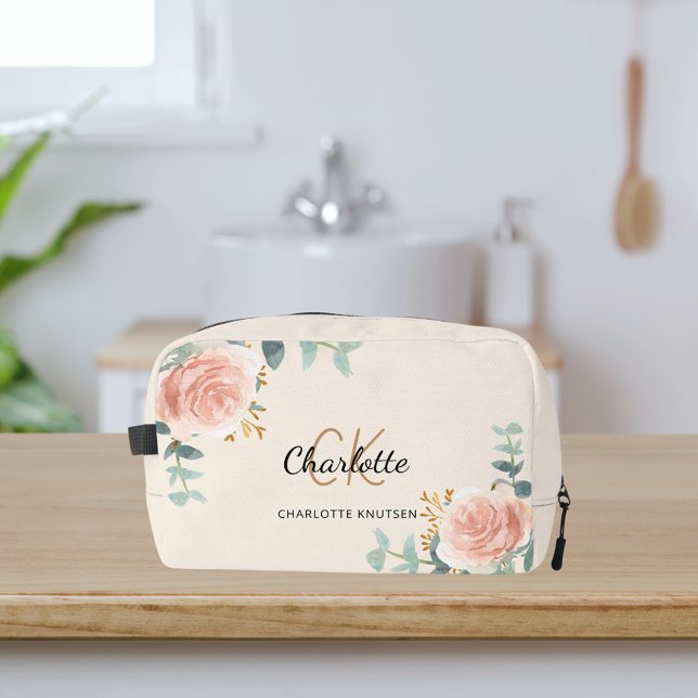 Trousse De Toilette Rose or fleurie nom de végétation monogramme (Créateur téléchargé)