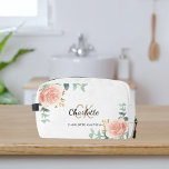 Trousse De Toilette Rose or fleurie nom de végétation monogramme<br><div class="desc">Arrière - plan blanc,  noir et texte doré. Décoré de roses d'or rose de couleur eau,  de verdure d'eucalyptus et de sprigs dorés. Personnalisez et ajoutez votre prénom,  vos initiales monographiques et votre nom complet.</div>
