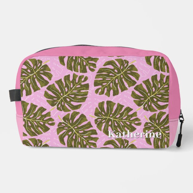 Trousse De Toilette Rose tropical de palmier vert (Recto)