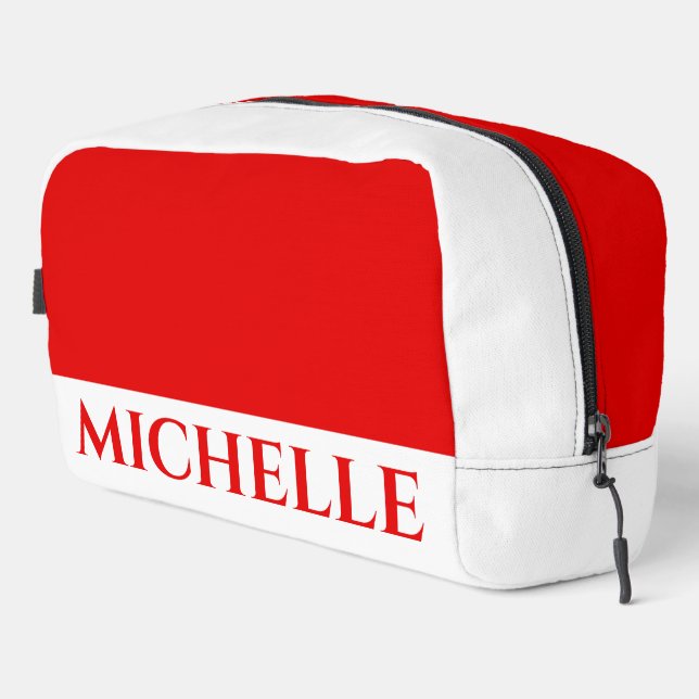 Trousse De Toilette Rouge et blanc avec nom (Coin droit)