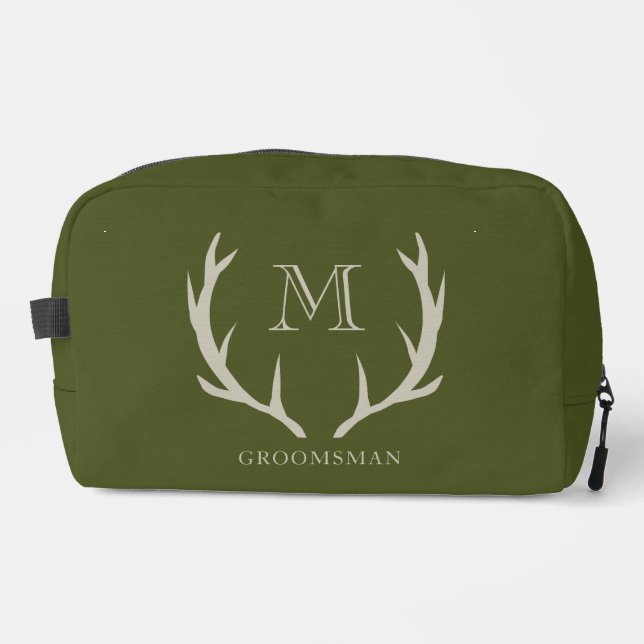 Trousse De Toilette Rustic Army Green Antler Personnalisé Groomsmen Ca (Recto)