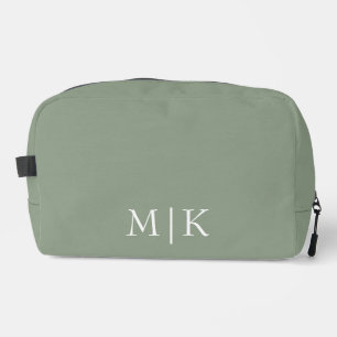 Trousse De Toilette Sage vert et blanc   Monogramme moderne