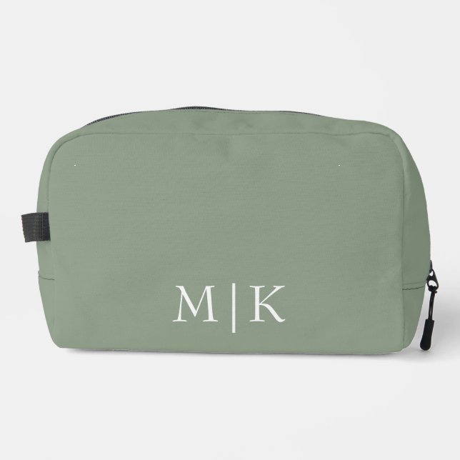 Trousse De Toilette Sage vert et blanc | Monogramme moderne (Recto)