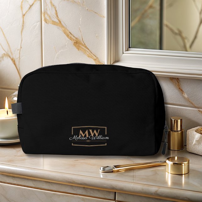 Trousse De Toilette Script de nom du monogramme d'or noir (Créateur téléchargé)