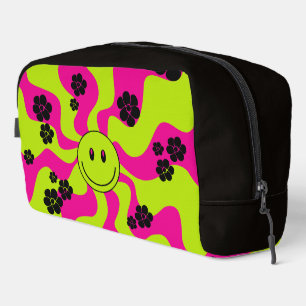 Trousse De Toilette Sourire en vert citron, rose vif et noir