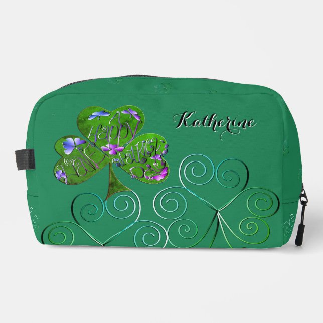 Trousse De Toilette St. Patrick's Teal Shamrocks Print Cut Sew Bag (Recto)