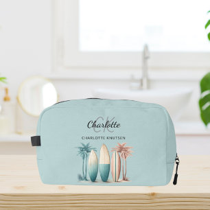 Trousse De Toilette Surf planches palmiers rétro aqua turquoise