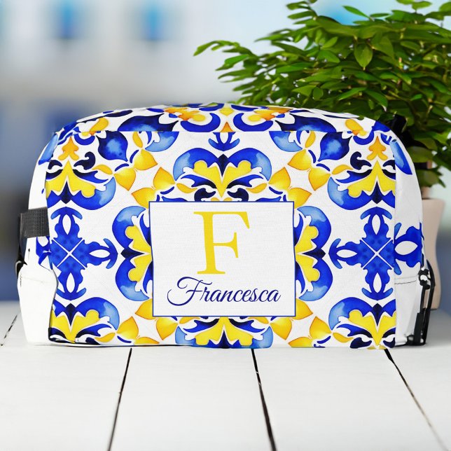Trousse De Toilette Talavera azulejo carreaux bleu brides cadeaux de s (Talavera azulejo blue tiles bridesmaid gifts monogram personalized dopp kit bridal party favors)