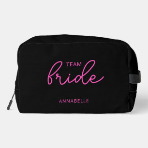 Trousse De Toilette Team Bride Mariage noir et rose Bachelorette