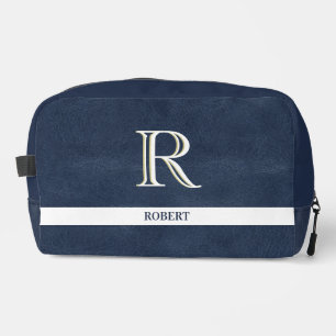 Trousse De Toilette Texture en cuir bleu Monogramme blanc Nom Kit Dopp