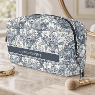 Trousse De Toilette Tissu damassé floral vintage Toile de Jouy bleue m