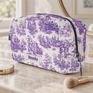 Trousse De Toilette Toile de Jouy florale violette vintage monogramme