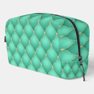 Trousse De Toilette Turquoise Ogee Or Doré Diamants Touffeté