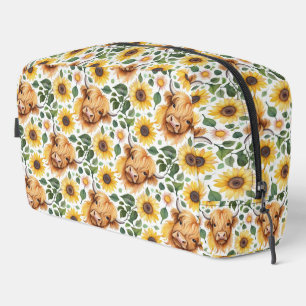Trousse De Toilette Vaches Highland et fleurs de tournesol jaune