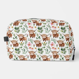 Trousse De Toilette Vaches Highland et fleurs roses Motif Floral