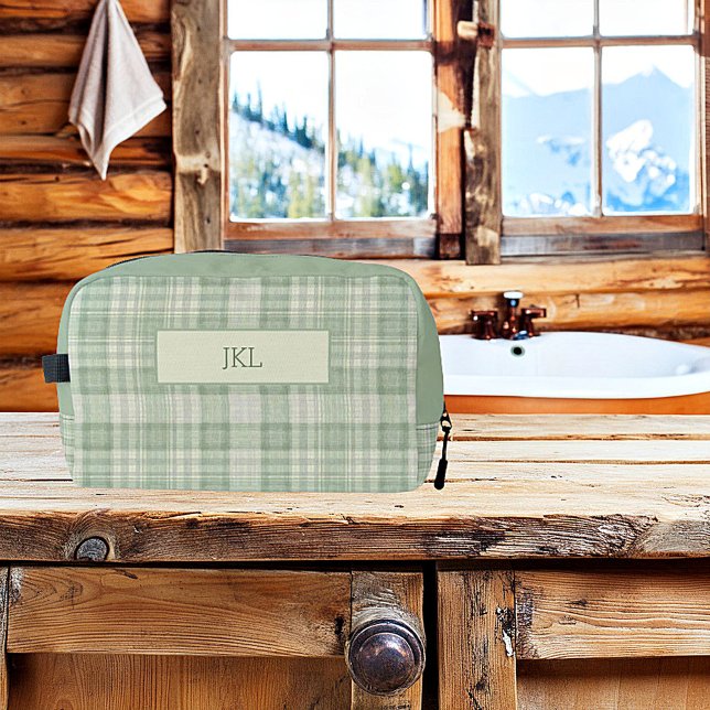 Trousse De Toilette Vert sauge clair carreau monogramme (Créateur téléchargé)
