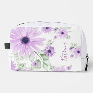 Trousse De Toilette Vert violet personnalisé, Fleurs aquarelles