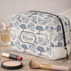 Trousse De Toilette Vintage Country Français "Toile de Jouy Bleue"
