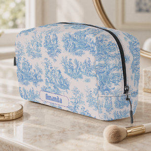 Trousse De Toilette Vintage floral bleu turquoise toile jouy monogramm