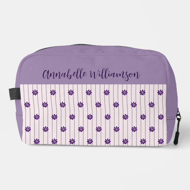 Trousse De Toilette Votre nom Violet & Broussets Violet Fleurs pourpre (Recto)