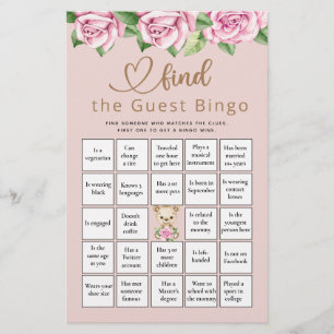 Trouver L'Invité Bingo Bear Baby shower Jeu