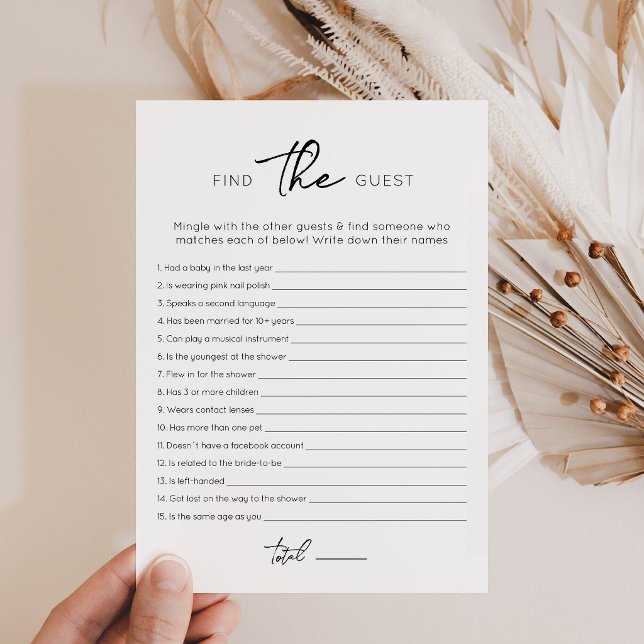 Trouvez la carte modifiable pour les invités à la  (Find the guest Bridal Shower game)