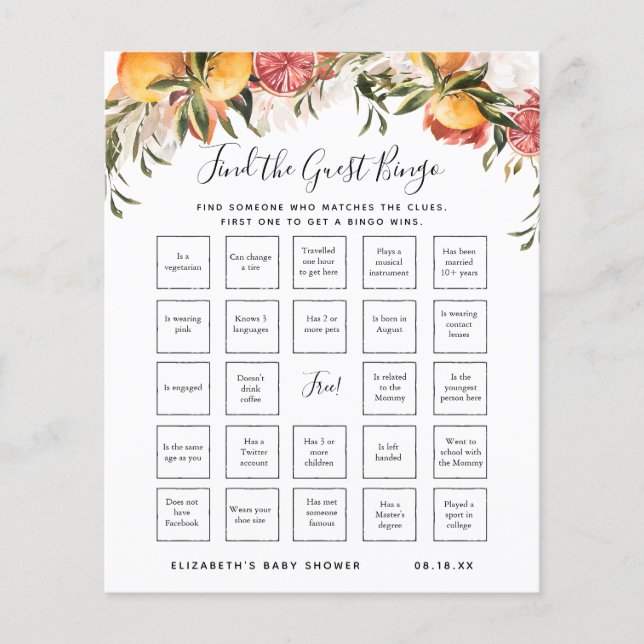 Trouvez le Bingo Invité | Jeu de Baby Shower (Devant)