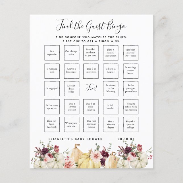 Trouvez le Bingo Invité | Jeu de Baby Shower (Devant)