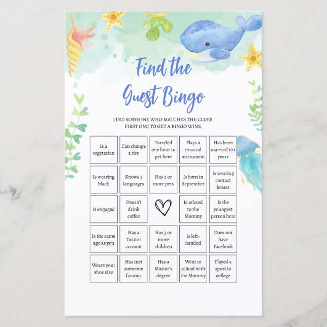 Trouvez Le Jeu De Baby shower D'Été Invité BINGO (Devant)